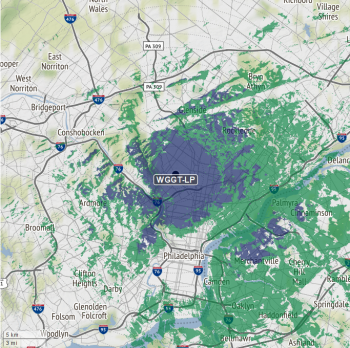 LPFM Radio Coverage Impact Map Example for WGGT-LP